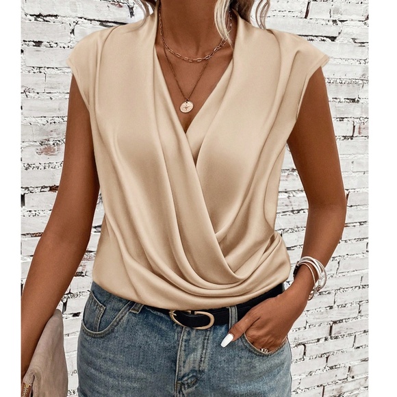 Classic Solid Satin V neck Ruched Bodysuit